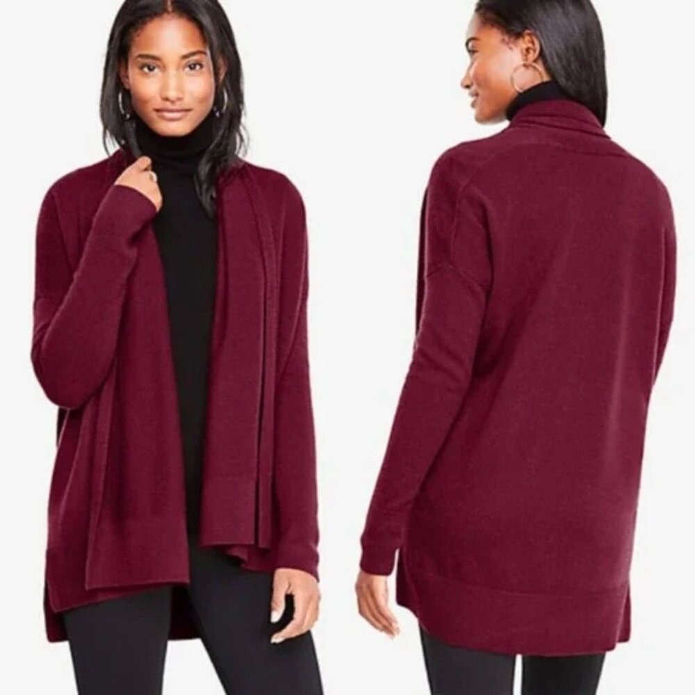 Ann Taylor 100% Cashmere Open Front Cardigan Size XS Burgundy